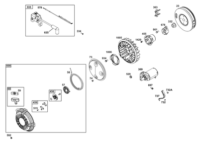 Flywheel, Ignition, And Starter Group Diagram and Parts List for 385447-0474-B5 200000 - 399999 Briggs and Stratton Engine